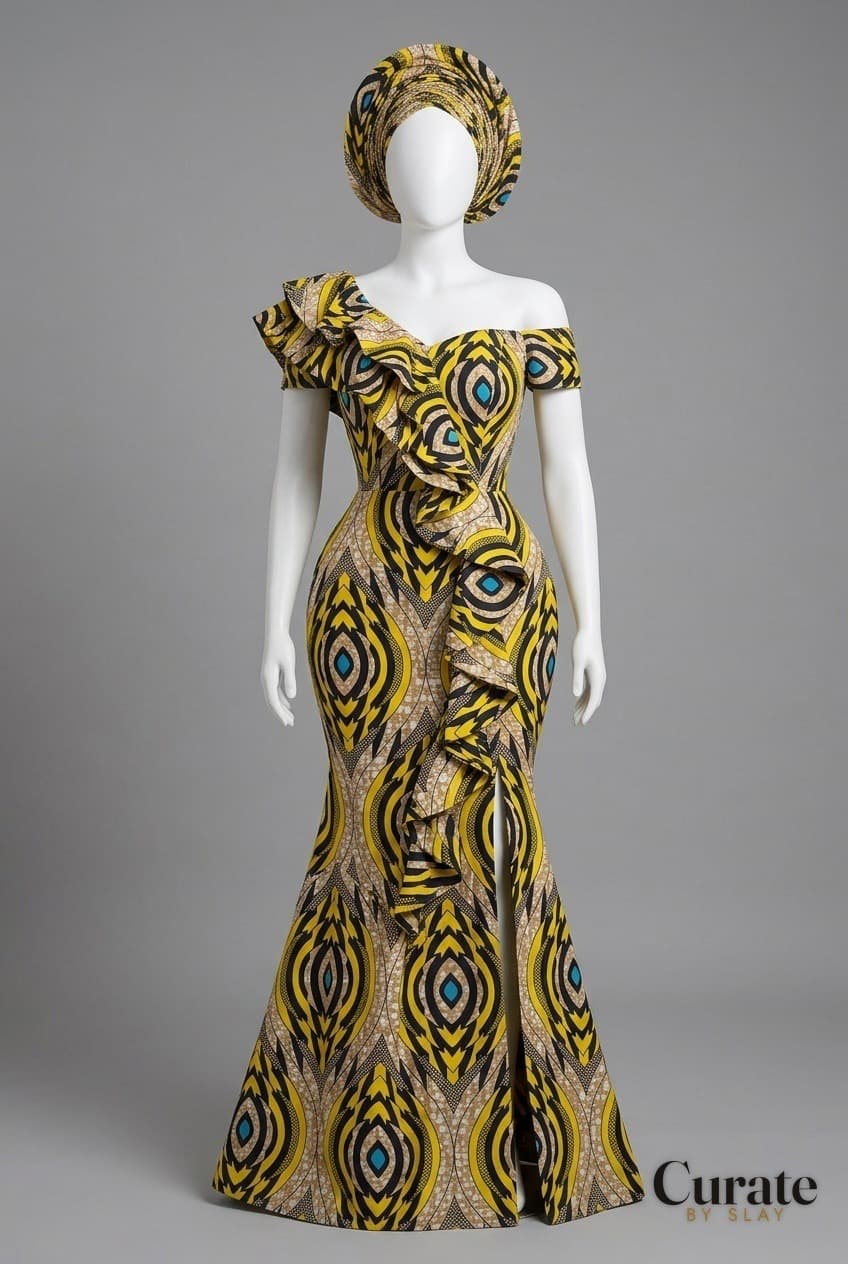 Outfit designed by Curate by Slay from a photo of fabric