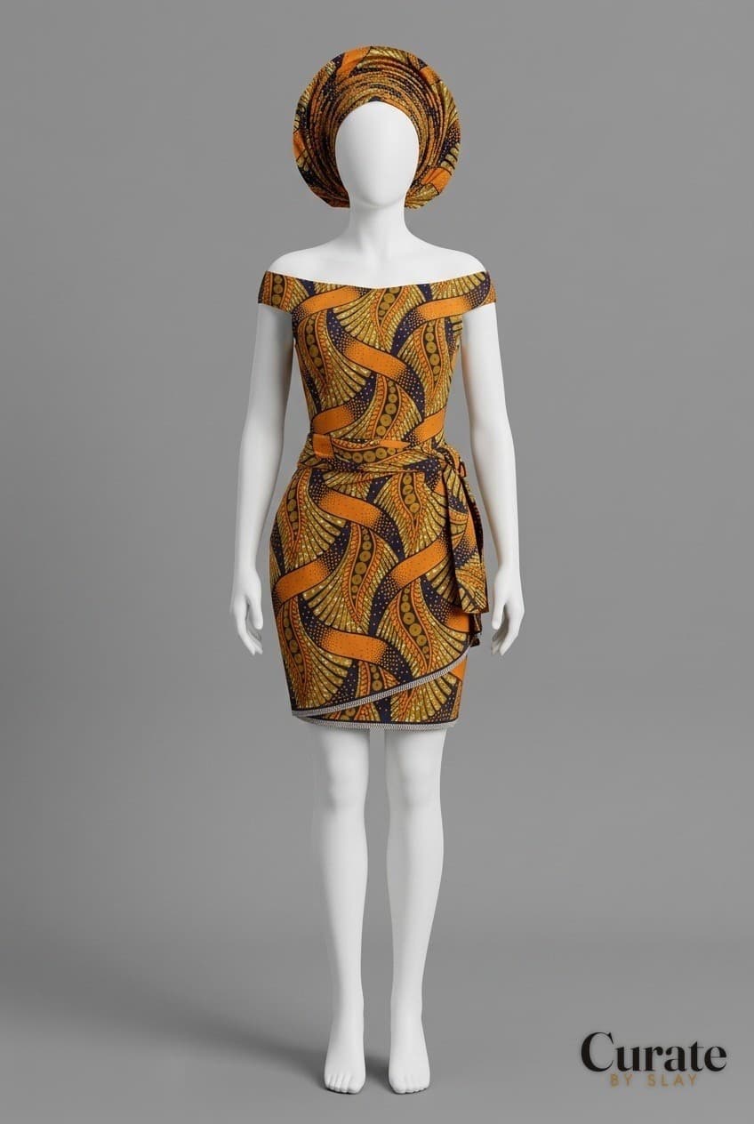 Outfit designed by Curate by Slay from a photo of fabric