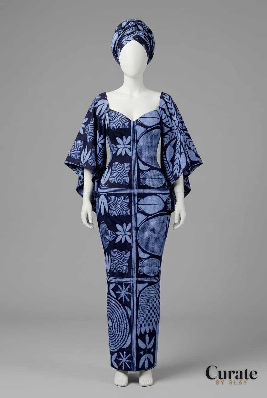 Outfit designed by Curate by Slay from a photo of fabric